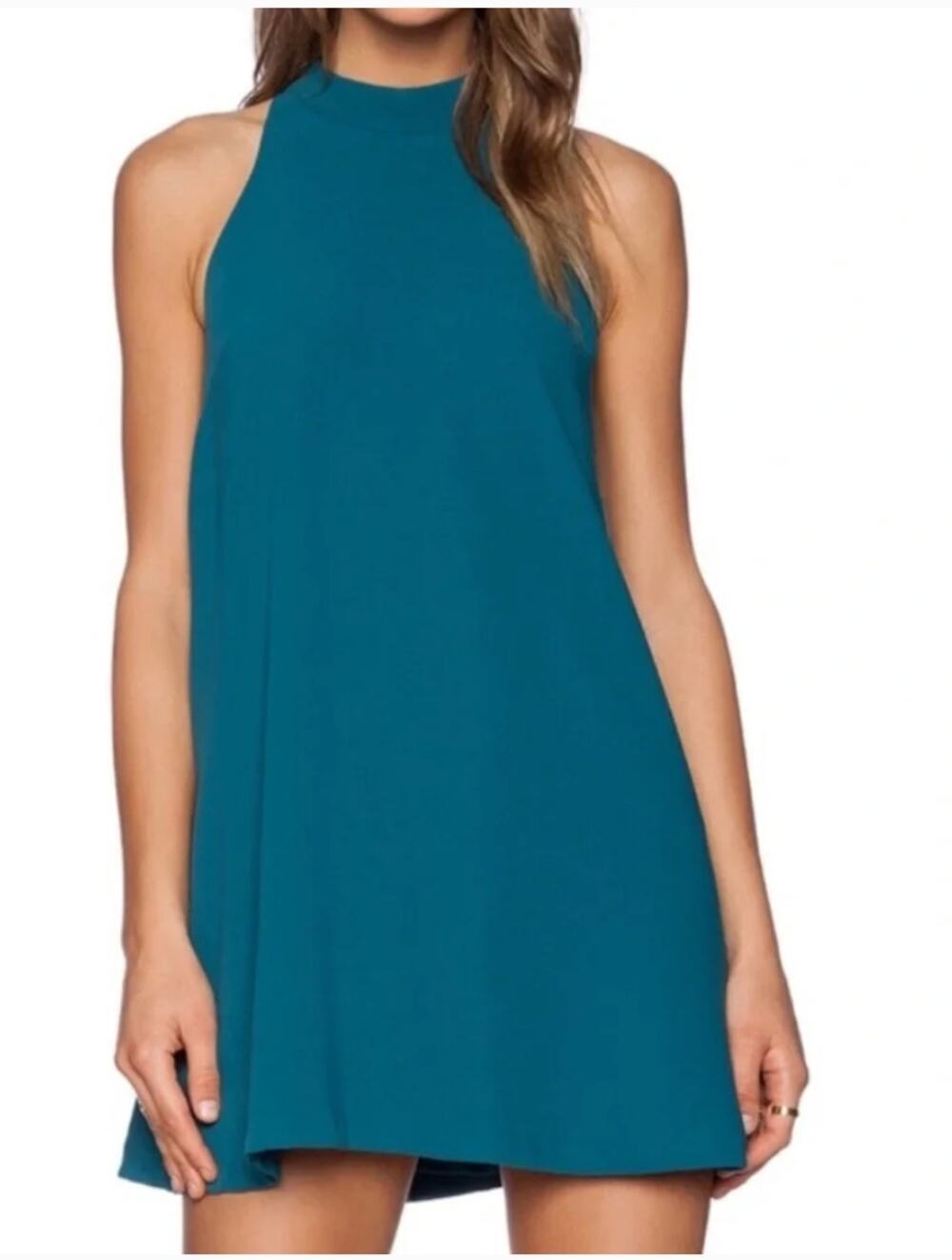 Stunning Lovers + Friends Teal Mini Dress - High Neck Keyhole Back - Med